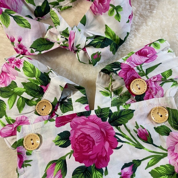 Girls baby 12m flowery romper - Picture 4 of 6